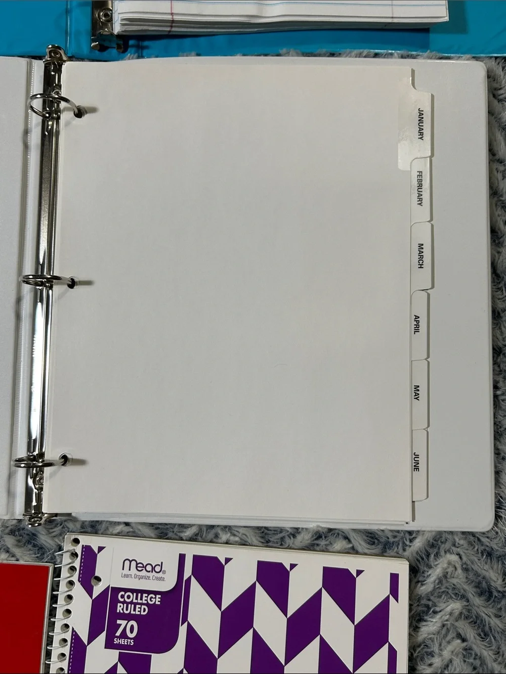 Assorted Color 1”- 2” 3 Ring Binders 100 Clear Sheet Protectors and Notebooks